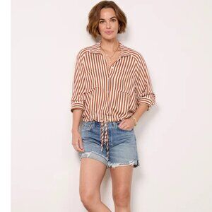 Everever Alpine Drawstring Button Down Rust Ivory Stripe New Size Medium